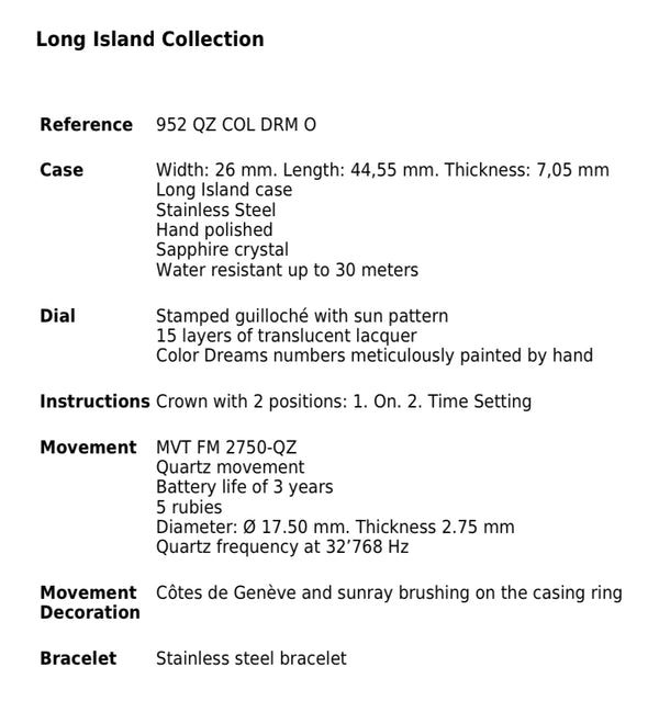 FRANCK MULLER LONG ISLAND 952 QZ O COL DRM ACCIAIO BIANCO
