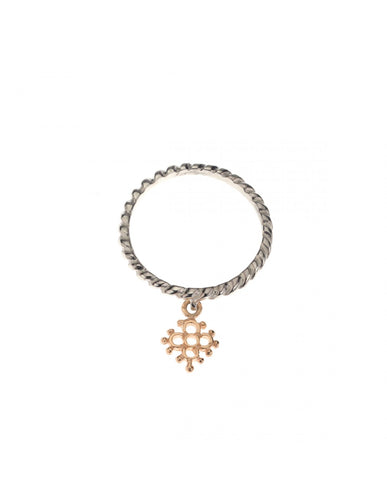 LAURENT GANDINI Anello mini croce fiorita argento e oro