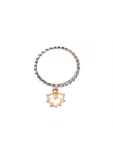LAURENT GANDINI Anello mini cuore ramage argento e oro