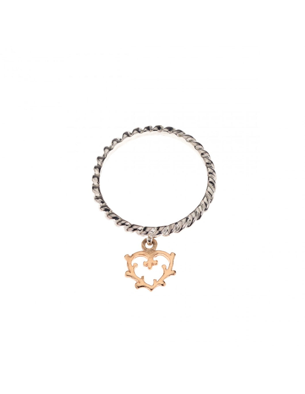 LAURENT GANDINI Anello mini cuore ramage argento e oro
