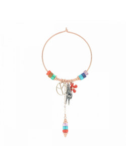 MAMAN ET SOPHIE MONO ORECCHINO CERCHIO GRANDE CHARMS E PIETRE PENDENTI RAINBOW