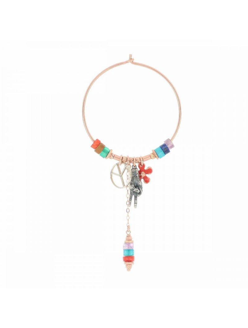 MAMAN ET SOPHIE MONO ORECCHINO CERCHIO GRANDE CHARMS E PIETRE PENDENTI RAINBOW